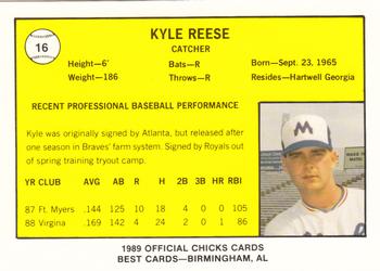 1989 Best Memphis Chicks #16 Kyle Reese  Back