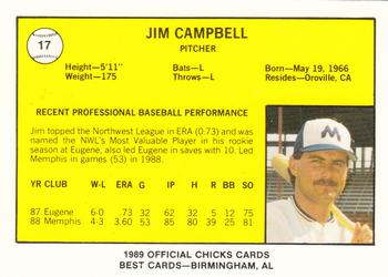 1989 Best Memphis Chicks #17 Jim Campbell  Back