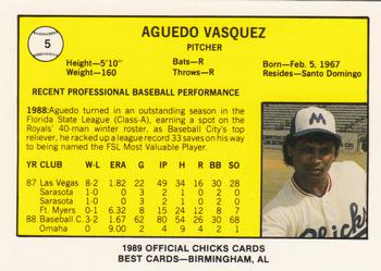 1989 Best Memphis Chicks #5 Aguedo Vasquez  Back