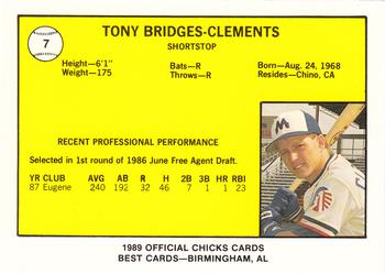 1989 Best Memphis Chicks #7 Tony Bridges-Clements  Back