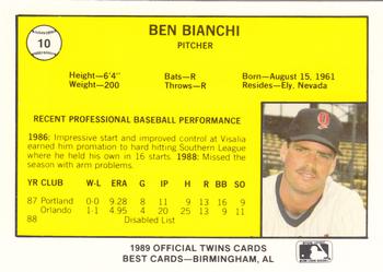1989 Best Orlando Twins #10 Ben Bianchi  Back