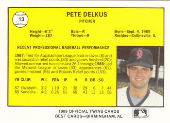 1989 Best Orlando Twins #13 Pete Delkus  Back