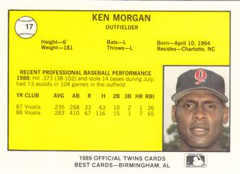 1989 Best Orlando Twins #17 Ken Morgan  Back