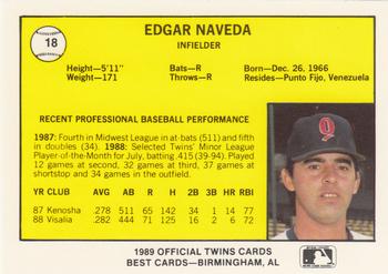 1989 Best Orlando Twins #18 Edgar Naveda  Back