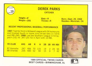 1989 Best Orlando Twins #19 Derek Parks  Back