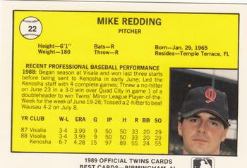 1989 Best Orlando Twins #22 Mike Redding  Back