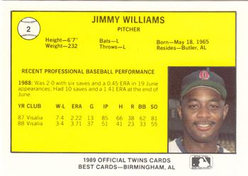 1989 Best Orlando Twins #2 Jimmy Williams  Back