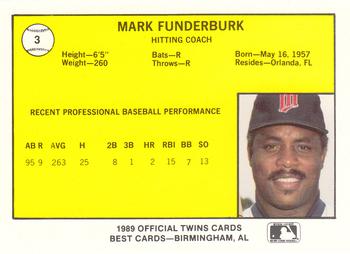 1989 Best Orlando Twins #3 Mark Funderburk Back