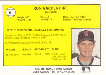 1989 Best Orlando Twins #5 Ron Gardenhire Back