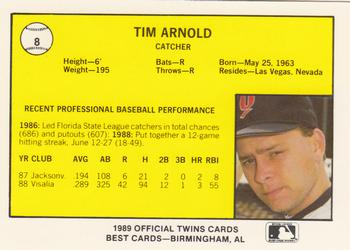 1989 Best Orlando Twins #8 Tim Arnold  Back