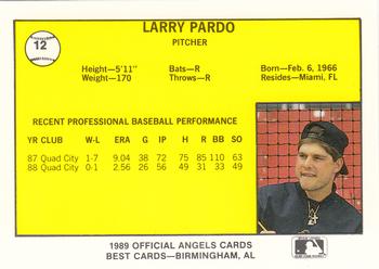 1989 Best Quad City Angels #12 Larry Pardo  Back