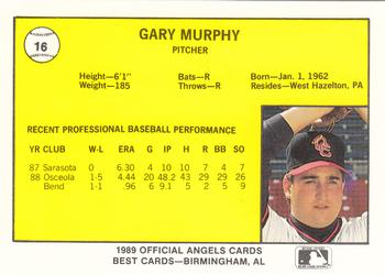 1989 Best Quad City Angels #16 Gary Murphy  Back