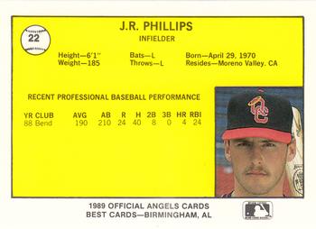 1989 Best Quad City Angels #22 J.R. Phillips  Back