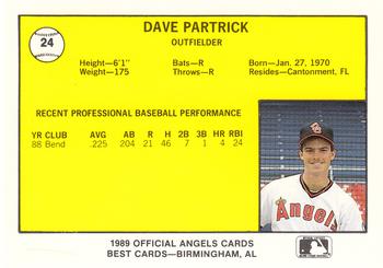 1989 Best Quad City Angels #24 Dave Partrick  Back