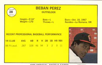 1989 Best Quad City Angels #28 Beban Perez  Back