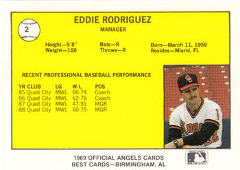 1989 Best Quad City Angels #2 Eddie Rodriguez Back
