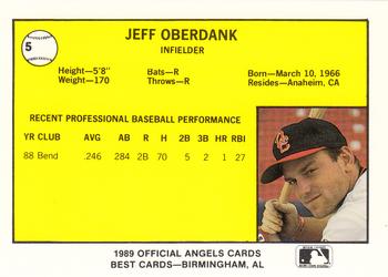 1989 Best Quad City Angels #5 Jeff Oberdank  Back