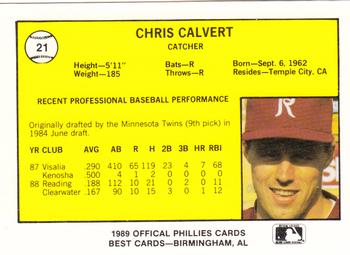 1989 Best Reading Phillies #21 Chris Calvert  Back