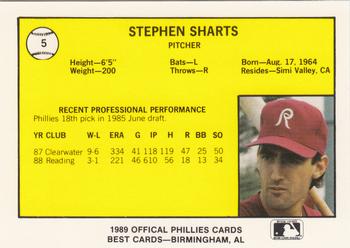 1989 Best Reading Phillies #5 Stephen Sharts  Back