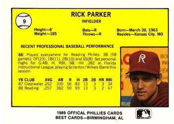 1989 Best Reading Phillies #9 Rick Parker  Back