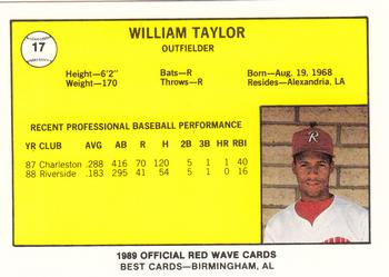 1989 Best Riverside Red Wave #17 William Taylor  Back