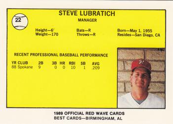 1989 Best Riverside Red Wave #22 Steve Lubratich Back
