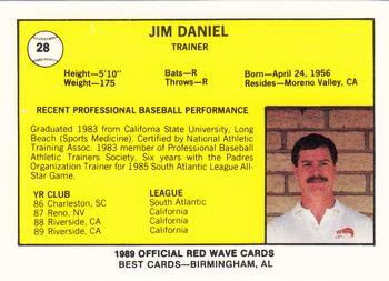 1989 Best Riverside Red Wave #28 Jim Daniel Back