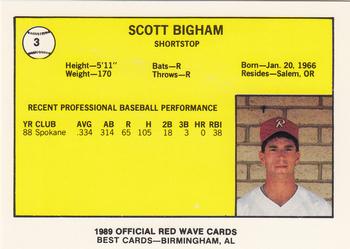 1989 Best Riverside Red Wave #3 Scott Bigham  Back