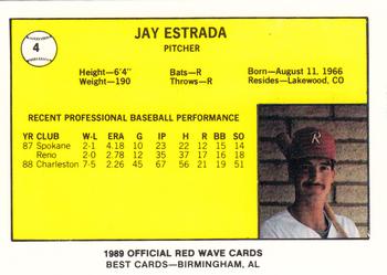 1989 Best Riverside Red Wave #4 Jay Estrada  Back