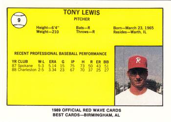 1989 Best Riverside Red Wave #9 Tony Lewis  Back