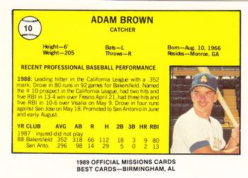 1989 Best San Antonio Missions #10 Adam Brown  Back