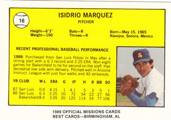 1989 Best San Antonio Missions #16 Isidro Marquez Back