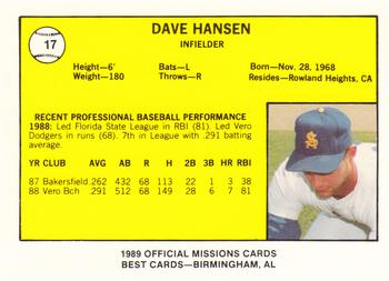 1989 Best San Antonio Missions #17 Dave Hansen  Back