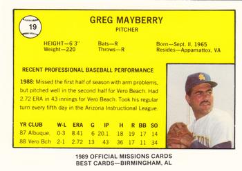 1989 Best San Antonio Missions #19 Greg Mayberry  Back