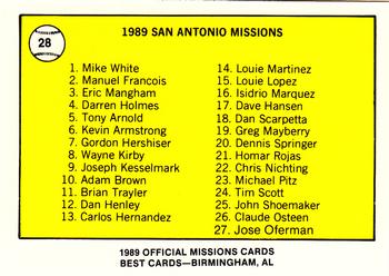 1989 Best San Antonio Missions #28 Team photo / Checklist  Back