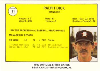 1989 Best San Bernardino Spirit #11 Ralph Dick Back