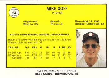 1989 Best San Bernardino Spirit #24 Mike Goff  Back