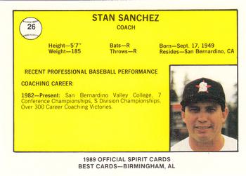 1989 Best San Bernardino Spirit #26 Stan Sanchez Back