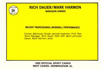 1989 Best San Bernardino Spirit #28 Rich Dauer / Mark Harmon Back