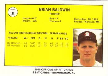 1989 Best San Bernardino Spirit #8 Brian Baldwin  Back