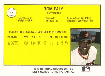 1989 Best San Jose Giants #14 Tom Ealy  Back