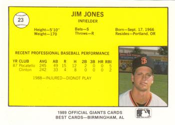 1989 Best San Jose Giants #23 Jim Jones  Back