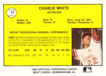1989 Best Springfield Cardinals #17 Charlie White Back
