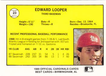 1989 Best Springfield Cardinals #23 Edward Looper  Back