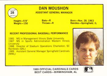 1989 Best Springfield Cardinals #28 Dan Moushon Back