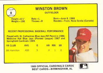 1989 Best Springfield Cardinals #8 Winston Brown Back