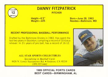 1989 Best Stockton Ports #12 Danny Fitzpatrick  Back
