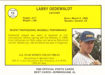 1989 Best Stockton Ports #15 Larry Oedewaldt  Back
