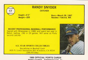 1989 Best Stockton Ports #17 Randy Snyder  Back