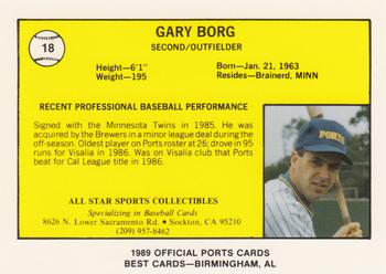 1989 Best Stockton Ports #18 Gary Borg  Back
